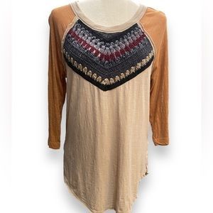 FREE People Spring Bound Embroidered Raglan 3/4 Sleeve TeeCalm Sand, boho hippie